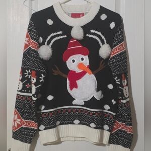 Festive Snowman Sweater with Pom Poms